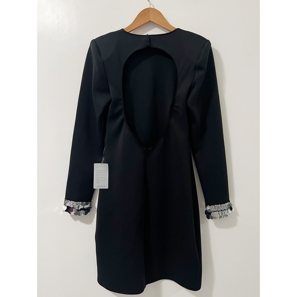 Tadashi Shoji Silver Sequined Side Slit Long Sleeve Open Back Mini Dress Size S - Picture 9 of 9